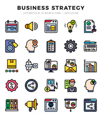 Vector Business Strategy types icon set in Lineal Color style. vector illustration.