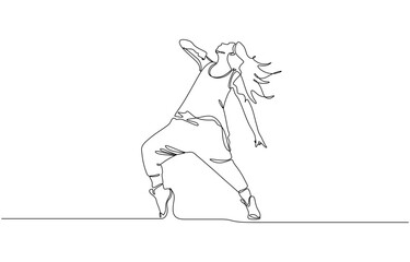 Single continuous line drawing of young energetic hip-hop dancer woman practice break dancing,  Single one line art concept of female hip hop dance. Vector illustration.