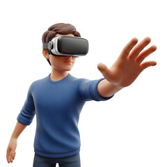 3D Man in VR Headset Reaching - Virtual Reality, Metaverse, Immersive Experience, Future Technology, Digital World Interaction