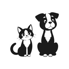 Cartoon cat and dog, cute pet friends, funny animal characters, adorable vector art, playful animal drawing