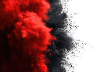 Vibrant red and white powder explosion against a black backdrop
