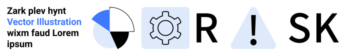 Abstract gear, divided pie chart, alert triangle, and bold typography spell RISK. Ideal for safety, strategy, analysis, finance, technology management simple landing page