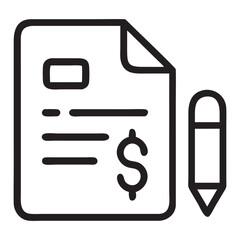 Accountancy Document and Pencil Line Icon, ontaining added identity document data, receptionist, register online, sign up, create or edit or write information or form with pencil on paper