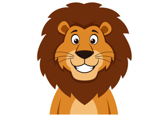 Cartoon Lion with Brown Mane and Smiling Expression