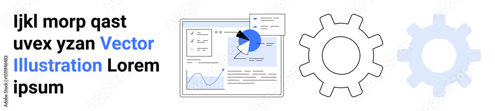 Aufkleber website dashboard interface highlighting data visualization, pie chart, and adjacent gear icons symb