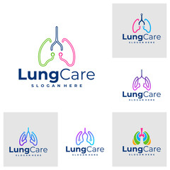 Set of Tech Lung logo design concept vector. Lung Care Logo Design Template. Creative Symbol. Icon