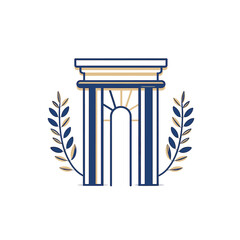 Elegant Architectural Structure with Symmetrical Branches in Blue and Gold
