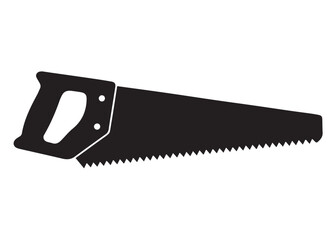 hand saw silhouette logo vector illustration, cutting wood logo icon silhouette, hand saw silhouette vector design, black illustration of a hand saw silhouette vector logo on white background