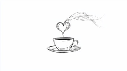 A sketched coffee cup with heart-shaped steam