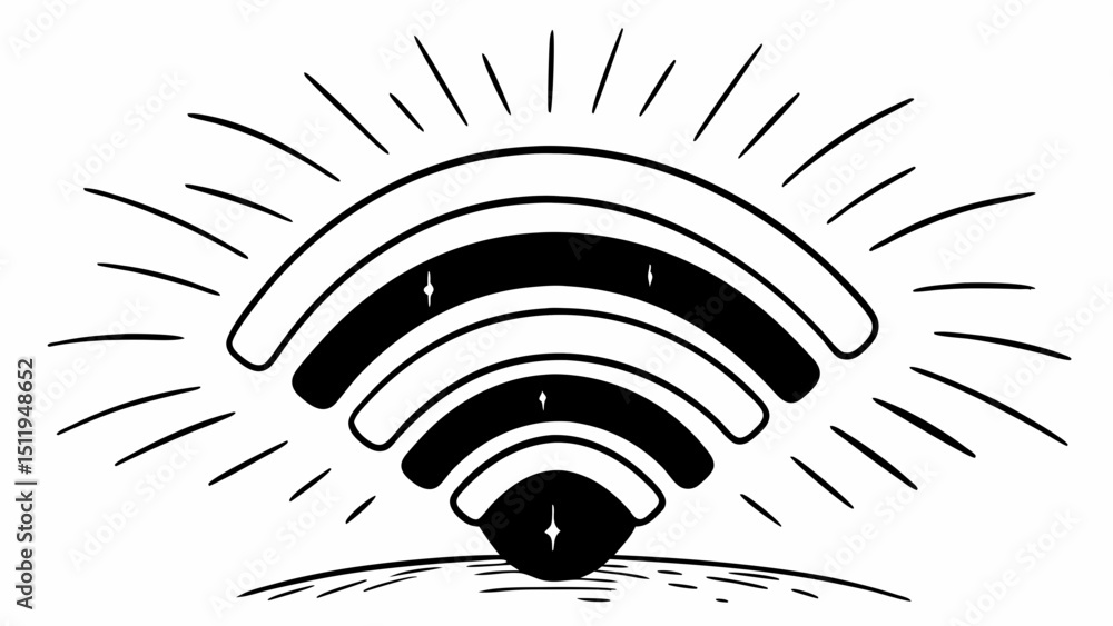 Poster glowing cyan arcs forming a wifi symbol creyed with generative ai