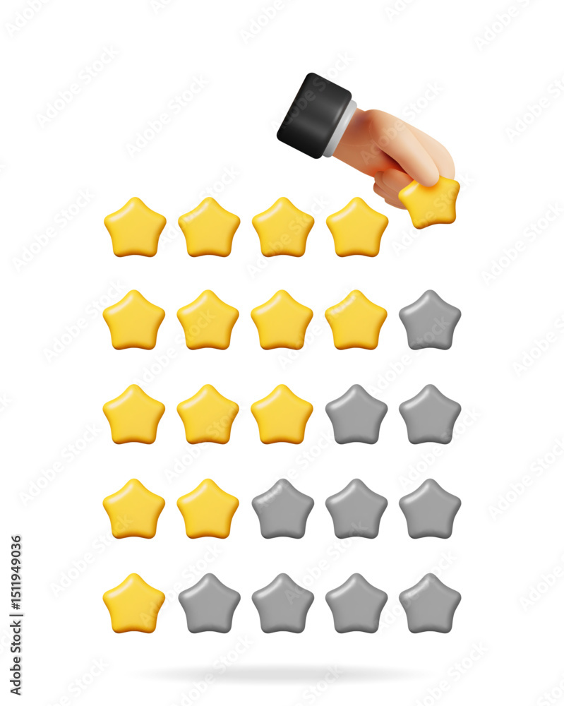 Poster man adding star to rating. customer review and feedback concept. quality product satisfaction evalua
