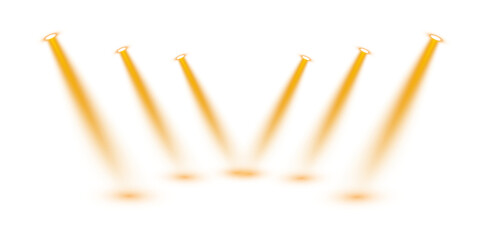 PNG Multiple Spotlights Beam Effect with Glowing Orange Light on Transparent Background for Stage or Show Design