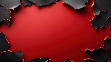 An eye-catching red background design featuring black torn paper edges, conveying feelings of boldness and creativity, perfect for various graphic design projects.
