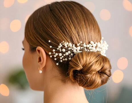 Elegant Low Bun Hairstyle with Pearl Hair Pins A Sleek and Chic Look