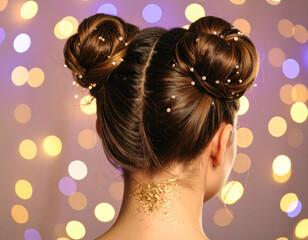 Space Buns Hairstyle A Macro View of Glitter Roots and Pearl Accents