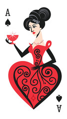 Regal Queen of Spades in Vibrant Red Dress