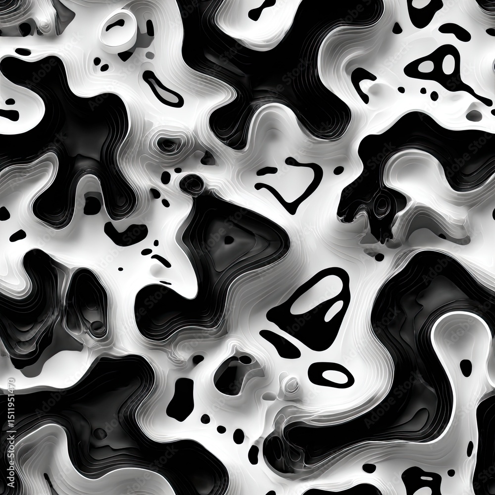 Poster complex and artistic topographic patterns in a black and white color scheme create a visually striki