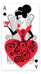 Regal Queen of Spades in Vibrant Red Dress
