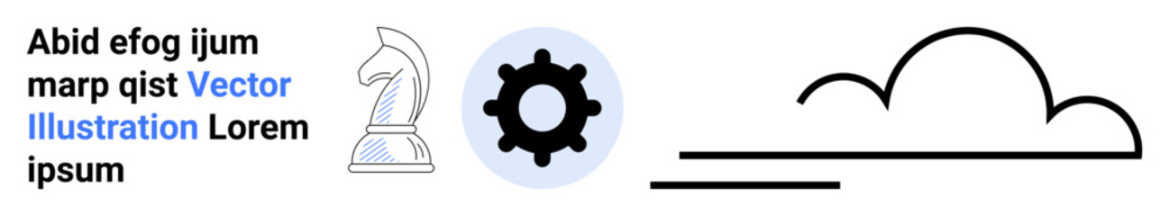 Chess knight represents strategy, gear signifies process and innovation, minimalist cloud suggests technology and simplicity. Ideal for strategy, technology, innovation, planning, design, creativity