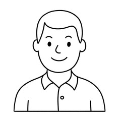 Fototapeta premium Black and white line art of a smiling man in a collared shirt, simple avatar illustration