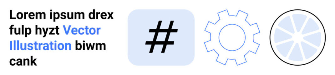 Abstract metadata tag, gear outline, and segmented circle elements represent modern tech, innovation, collaboration. Ideal for technology, teamwork, workflow, data infrastructure engineering
