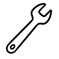 Black and white line drawing of a wrench tool in simple minimal style