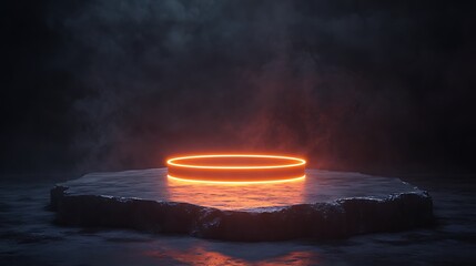 Glowing Orange Platform Dramatic Dark Background Perfect for Product Displays