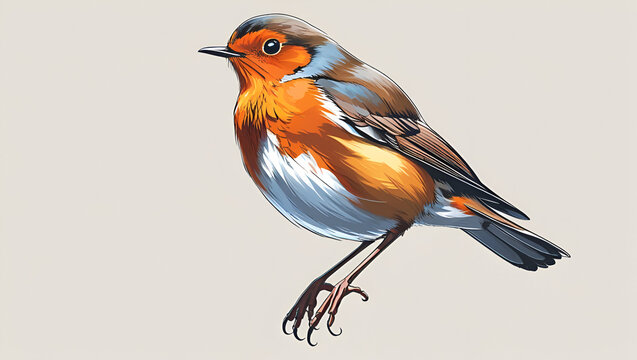 Vivid vector artwork illustration of a flying  and sitting robin bird, capturing its grace and beauty in intricate detail. This stunning depiction showcases the dynamic elegance of the robin.