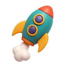 Cartoon Style Space Technology 3D Rocket Icon PNG Transparent Background