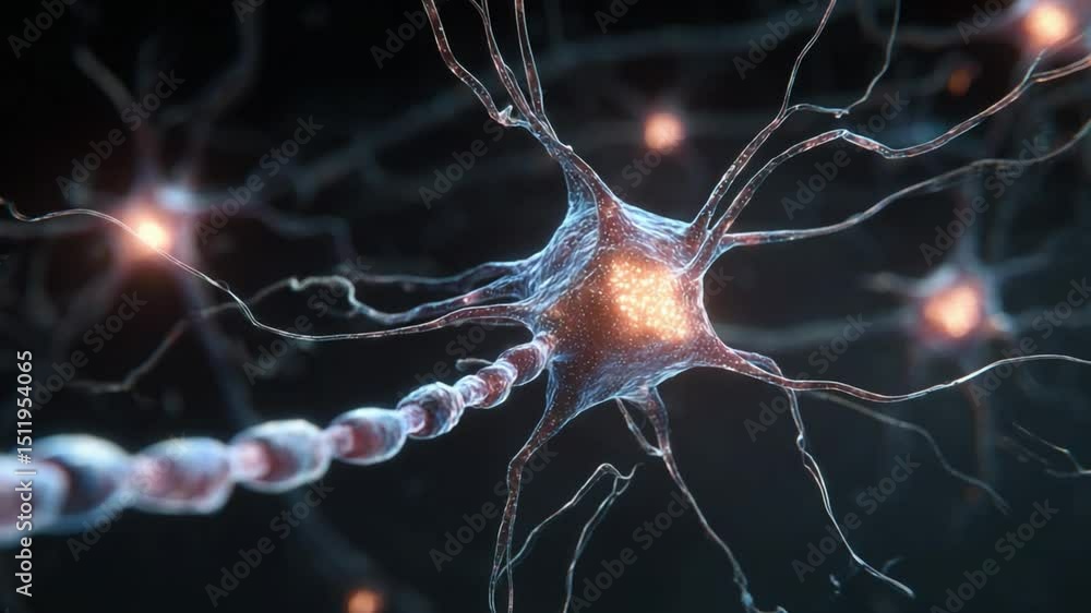 Poster stunning visual of neuron connections with synapses sparks in a vibrant cellular system