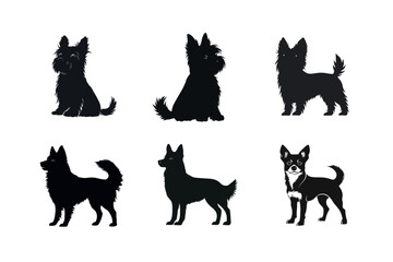 Six dog silhouettes different breeds sitting standing