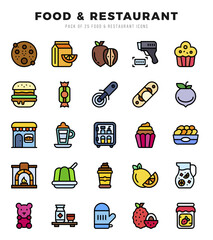 Food and Restaurant icons set. Collection of simple Lineal Color web icons.