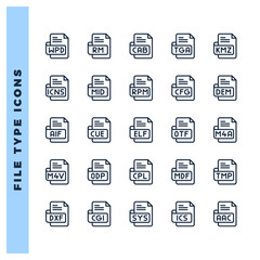 25 File Type Lineal icon pack. vector illustration.