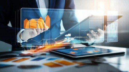 Business analytics on tablet with financial graphs and data visualization, digital world - Powered by Adobe