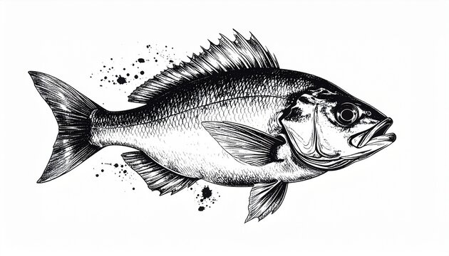 白黒墨絵で描くシンプルな鯛の姿