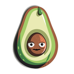 Whimsical Avocado Character with Smiling Face and Droplet