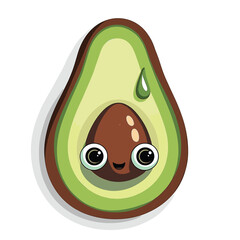 Whimsical Avocado Character with Smiling Face and Droplet