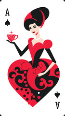 Regal Queen of Spades in Vibrant Red Dress
