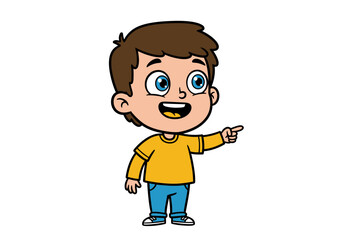 Cartoon Boy Pointing with a Smile and Wearing Casual Clothes