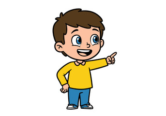 Cartoon Boy Pointing with a Smile Wearing Yellow Shirt
