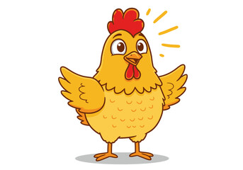 Cartoon Chicken with Raised Wings and Exclamation Marks