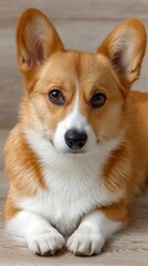 Adult dog rests its head on a wooden table, showcasing soft fur and soulful eyes in a warm, inviting rural atmosphere