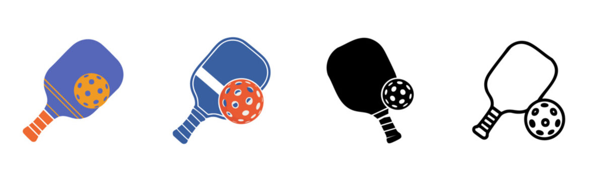 set of pickleball paddle and ball vector illustrations, racket sport 
