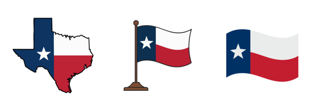 set of  texas state flag and map vector illustrations, state symbolism and regional identity