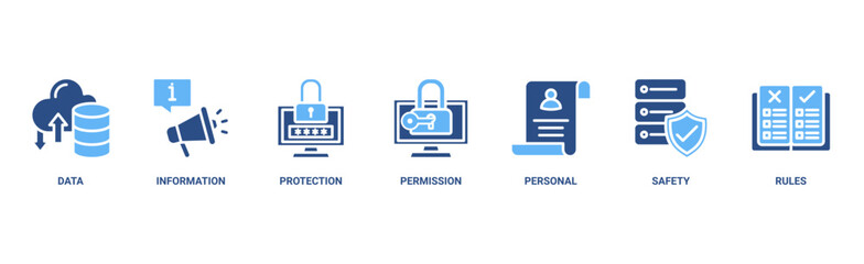 Data protection banner web icon vector illustration concept with icon of data, information, protection, permission, personal, safety and rules