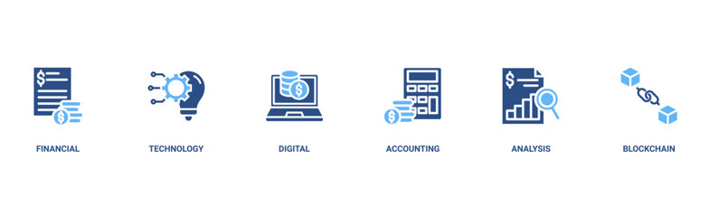 Fintech banner web icon vector illustration concept with icon of financial, technology, digital, accounting, analysis and blockchain 