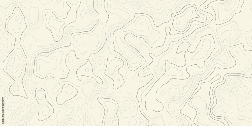 Poster topographic map featuring contour lines on a light yellow backdrop, creating a seamless pattern effe