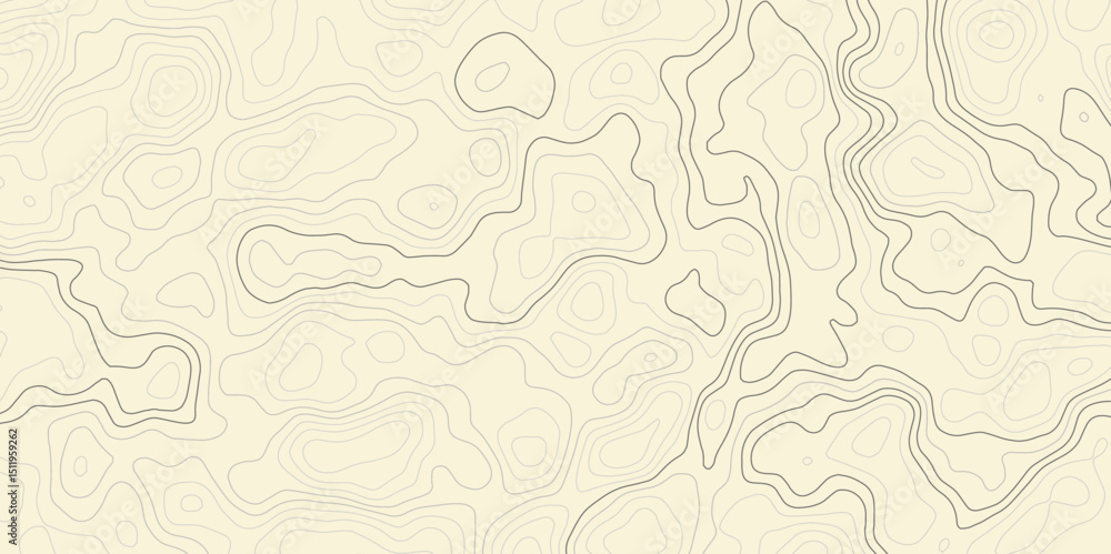 Poster topographic map featuring contour lines on a light yellow backdrop, creating a seamless pattern effe