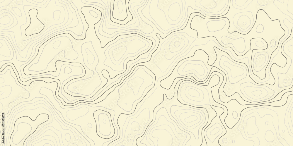Poster topographic map featuring contour lines on a light yellow backdrop, creating a seamless pattern effe