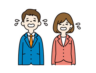 大きな口をあけて泣く、ビジネスマンのシンプルなベクターイラスト素材＿男女セット＿カラー